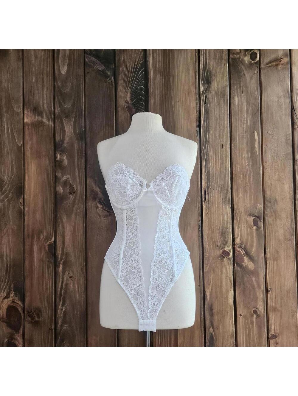 vintage white lace corset body suit bridal alt goth fairy union made 36C